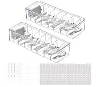 2 Pièces Boîte de Rangement pour Câbles, Transparent Boîte de Gestion des Câbles avec 8 Compartiments, Boîte de Gestion des Câbles pour comptoir avec 20 Attaches de Câble Autocollants