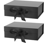 2 Pièces Boîtes Cadeaux Magnétiques Avec Couvercles ,31cm X 22cm X 10cm Noir Boîte Cadeau En Papier Avec Ruban Pour Mariage Anniversaire Noël Saint-Valentin Fête Emballage Cadeaus