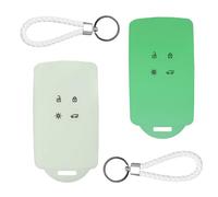 2 Pièces Boîtier pour Clé de Voiture Compatible Rault Smart Key 4-Bouton avec 2 Porte-clés Coque en Silicone Souple avec Keychain Cover pour Clio/Espace 5/Master Bus/Talisman (Lumineux)