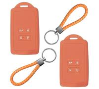 2 Pièces Boîtier pour Clé de Voiture Compatible Rault Smart Key 4-Bouton avec 2 Porte-clés Coque en Silicone Souple avec Keychain Cover pour Clio/Espace 5/Master Bus/Talisman (Orange)