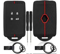 2 Pièces Boîtier pour Clé de Voiture Compatible Re~nau//lt Smart Key 4-Bouton avec 2 Porte-clés Coque en Silicone Souple avec Keychain Cover pour Clio/Espace 5/Master Bus/Talisman(Ligne Rouge)