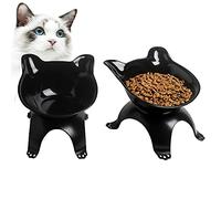 2 Pièces Bol Chat Noir, Gamelle pour Chat, Bol pour Chat en Plastique, Gamelle Antidérapante Bol pour Chat, Base de Griffe de Chat à Plate-Forme Inclinable 15 °, pour Chat Réduire Douleurs Cou (Noir)