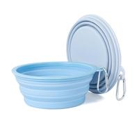 2 Pièces Bol Pliant en Silicone pour Chien, Les Couleurs de Macarons Gamelle Pliable Bol d'eau en pour Chien, Convient pour Marcher, randonnée, Camping (Bleu +Gris, 650ml)