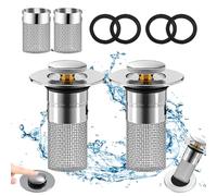 2 Pièces Bonde de Lavabo Universel avec Panier Filtrant, 34-40mm Bouchon Lavabo Salle de Bain, Bonde Lavabo Salle de Bain Pop Up Lavabo pour Lavabo Cuisine Bain avec Panier Filtrant Amovible