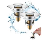 2 Pièces Bonde Lavabo Universel Pop-Up, Bouchon Lavabo Salle de Bain, Bouchon Evier Cuisine (25-46mm), Filtre de Vidange Anti-Bloqué et Anti-Clogging,Flitre Cheveux Anti-Odeur pour Trous de Drainage