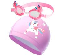 2 Pièces Bonnet de Bain pour Enfants Lunettes de Natations Réglables Ensemble Bonnet de Bain Licorne Rose et Lunettes de Natation Colorées pour Enfants Équipement de Natation Rose pour Enfant
