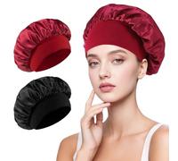 2 Pièces Bonnet De Nuit Satin, Capuche de Sommeil Élastique et Ajustable pour Femmes & Hommes, Bandeau de Nuit Réutilisable pour Cheveux Bouclés, Idéal pour Soins Capillaires(Noir&Rouge)