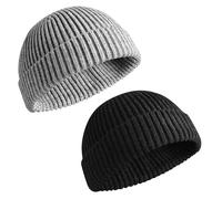 2 Pièces Bonnet Homme Hiver, Bonnet de Trawler, Bonnet Casquette d'hiver, Unisex Retro Trawler Winter Beanie Hat, Bonnet Homme Hiver Court, Taille Unique (Noir+Gris)
