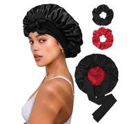 2 Pièces Bonnet Satin Cheveux,Bonnet De Nuit Satin, Pour Femmes Filles Cheveux Longs Cheveux Bouclés(Trou bleu+Noir)