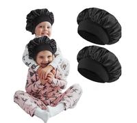 2 Pièces Bonnet Satin Cheveux Nuit pour Enfant,Bonnet de Sommeil Chapeau Nuit,Élastique à Large Band Réutilisable Bonnets de Nuit Doux pour Femmes (Petit Noir)