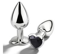 2 Pièces Bouchon Anal Set,Plug Anal Metal,Jouet sexuel anal,Plug Anal avec amour forme diamanten cristal,Pour les hommes femmes,Sextoys Débutants Confortable(Noir)