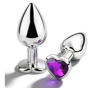 2 Pièces Bouchon Anal Set,Plug anale debutant Plugs avec diamant en cristal transparent,Plug Anal Sex toyse Femme Sex,Pour Débutants et Expérimentés,Facile à Nettoyer(Violet foncé)