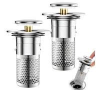 2 Pièces Bouchon Baignoire, 34-40mm Bonde Lavabo Universel avec Filtre, Bouchon de Lavabo Pop-Up, Bouchon de Vidange, Salle de Bain Accessoire pour Baignoire Cuisine Bain