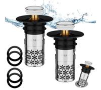 2 Pièces Bouchon de lavabo INOX, Pop up Bouchon de vidage Universel, Bouchon de Vidange Amélioré, Flitre de Vidange Anti-Bloqué, avec Filtre Net, pour Baignoire, Cuisine, Lavabo (33-40mm) - Noir.