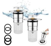 2 Pièces Bouchon de lavabo INOX, Pop up Bouchon de vidage Universel, Bouchon de Vidange Amélioré, Flitre de Vidange Anti-Bloqué, avec Filtre Net, pour Cuisine, Lavabo (Orifice de Vidange 34-40mm).
