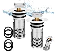 2 Pièces Bouchon de lavabo INOX, Pop up Bouchon de vidage Universel, Bouchon de Vidange Amélioré, Flitre de Vidange Anti-Bloqué, avec Filtre Net, pour Baignoire, Cuisine, Lavabo (33-40mm) - Blanc.