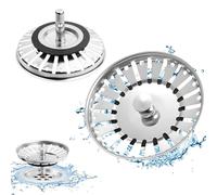 2 Pièces Bouchon Evier Cuisine, 84 mm Crépine d'évier de Cuisine, Crépine Universelle Acier Inoxydable, Bouchon d'evier Cuisine pour Vidange et Antiblocage