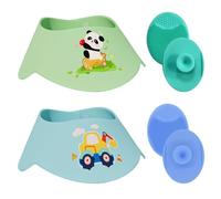 2 Pièces Bouchons De Douche, 2 Pièces De Massage Des Pinceaux, Des Dessins Animés Mignons, Une Protection Des Yeux, Une Douche Pour Enfants Et Un Casquette D'Étanchéité Des Cheveux.