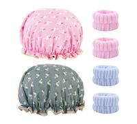 2 Pièces Bouchons De Douche Imprimés En Flamants, 2 Paires De Bracelets De Lavage De Visage Absorbant, Accessoires De Douche Élastiques Simples Et Mignons, Réutilisables.