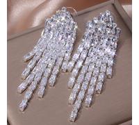 2 pièces Boucles d'oreilles cascade à franges bling-bling avec incrustations de zircone cubique, élégantes, luxueuses, haut de gamme, conviennent pour un anniversaire, des vacances, des mariages, etc,