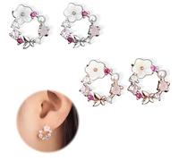 2 Pièces Boucles d'oreilles, Prévenir Les Allergies Zircon Femmes Boucles d'oreilles Stud, avec Le Papillon Jolie Fleurs Colorées Pearl, Party, Mariages, argent et or rose