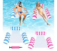 2 Pièces Bouee Piscine, 4 en 1 Hamac Gonflable avec Pompe à Air, Chaise Longue Flottante pour Adultes, Portable & Pliable Matelas Piscine, Accessoire Hamac de Piscine