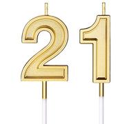 2 Pièces Bougies d'Anniversaire Dorées Bougies de Gâteau de Numéro 21 Bougies de Chiffre de 21e Anniversaire Décoration de Gâteau Topper pour Fournitures d'Anniversaire Mariage Célébration