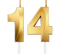 2 Pièces Bougies Numérique Bougies à Paillettes d'Or Bougies Décoratives de Gâteau d'Anniversaire Décoration de Topper de Gâteau d'Anniversaire pour Graduation Mariage (Numéro 14)