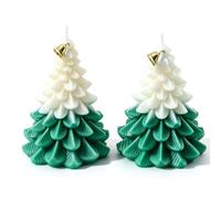 2 Pièces Bougies Sapin de Noël, 8x9cm Décor Artisanal Fêtes (GREEN) | Mèche en Coton Naturel, Décoration de Table pour les Fêtes, Vitrine D'hiver, Sapin Bicolore avec Flocons, Coffret Cadeau