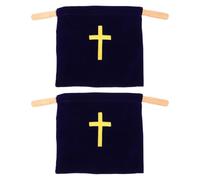 2 Pièces Bourse à Offrandes D’église en Velours avec Croix Brodée | Poignée en Bois et Cordon, pour Communion et Baptême, Usage Cérémonial