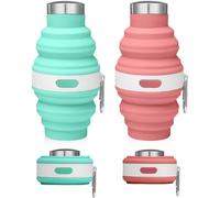 2 Pièces Bouteille D'eau Pliable, Bouteille Eau En Silicone Gourde Souple Avec Mousqueton, Tasse De Camping Sans Bpa Gourde Anti-Fuite Bouteille Eau Pour Voyage (Rose,Bleu)