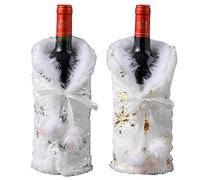 2 pièces Bouteille Vin Sacs Noël Père Noël Bouteille Sacs Pelucheux Vin Bouteille Couvrir Robe Décoration Vin Bouteille Blanc Rouge pour Noël Table Dîner Parti Cadeau (Plush cloth)