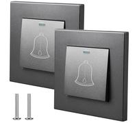 Lot de 2 boutons de sonnette - 86 x 86 mm - Bouton de sonnette extérieur 220 à 250 V - Interrupteur encastré - Pour l'extérieur - Gris