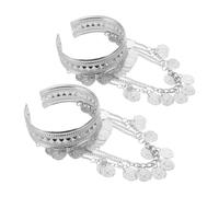 2 Pièces Bracelet de Bras Ouvert Réglable en Fer Argenté | Style Vintage Ethnique, Motifs Indiens Embossés, Usage en Cours et Récitals, Facile à Changer