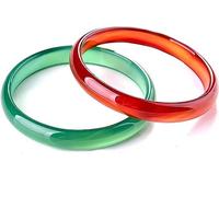 2 pièces bracelet jonc rouge vert pour femme, bracelets de jade à la main bijoux dames jadéite jade bracelet rond emballage boîte-cadeau (taille : 60 mm) (vert, rouge 58 mm)