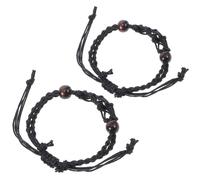 2 Pièces Bracelet Porte-breloques Tressé Noir à Cordon de Cire
