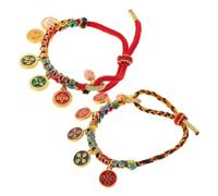 2 Pièces Bracelet Tibétain Tressé de Richesse à Cordon Réglable pour | Coton et Alliage, Tressage Artisanal à Cinq Fils Colorés, Style Thangka, Présent Symbolique