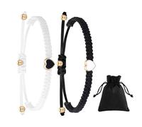 2 Pièces Bracelets D'Amour Noir Et Blanc, 1 Pièce Pochette En Velours Noir, Bracelet D'Amitié, Bracelet D'Amitié Tissé, Bracelet D'Amitié Pour Filles Et Enfants, Bracelet De Style Bohème