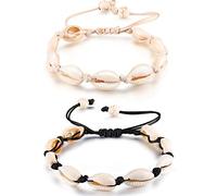 2 Pièces Bracelets de Cheville de Coquille Naturelle Bracelet de Coquille en Crochet Perlée Bohème à la Main Bijoux de Bracelet de Cheville Réglable