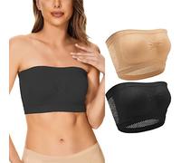 2 Pièces Bralette sans Bretelles Soutien-Gorge Bandeau de Femme en Maille Respirante Non Rembourré (Noir et Nude L)