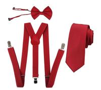 2 Pièces Bretelles Rouges, Nœuds Papillon Et 1 Cravate, Bretelles À Clip Métallique En Forme De Y, Élastiques Réglables Et Antidérapantes, Costumes Et Accessoires De Tenue De Soirée.