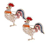 2 Pièces Broche Animal Coq en Oeil de Chat, Émail | Style Vintage Élégant, Bijou de Caractère, pour Chapeau, Foulard et Tenues de Cérémonie