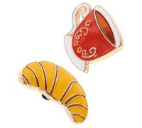2 Pièces Broche Café Tasse, Badge Métal Décoratif | Style Cartoon et Chic, Fixation Facile, pour Paquet et Manteaux, Lueur Solide, Touche Unique