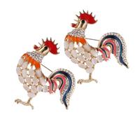 2 Pièces Broche Coq Cristaux, Pierre Œil de Chat, Style Vintage | Éclat Intégral, Alliage, pour Chapeau et Écharpe, Usage Bureau, Collectionneuses