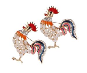 2 Pièces Broche Coq Cristaux, Pierre Œil de Chat, Style Vintage | Éclat Intégral, Alliage, pour Chapeau et Écharpe, Usage Bureau, Collectionneuses