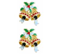2 Pièces Broche de Noël en Cristaux Rouge, Cloche Dorée à Épingle | Alliage Plaqué Or et Pierres de Rhin, Style Festif Étincelant, pour Écharpes et Paquet, Fête de Noël