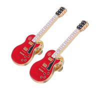 2 Pièces Broche Guitare Rétro Rouge en Alliage Légère | Ornement Miniature, Style Vintage, Présent pour Guitariste, Usage sur Chemise ou Casquette