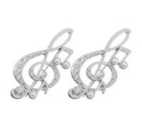 2 Pièces Broche Note de Musique Argenté en Alliage de Zinc | Cristaux et Fausse Perle, Finition Délicate et Créative, Accessoire Féminin pour Bal et Tenue