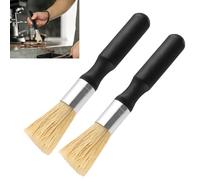 2 Pièces Brosse à Café, Brosse de Nettoyage Végétalienne, Pinceaux Machine à Expresso, Poils Naturels et Manche en Bois, Design Moderne Noir pour Porte-Filtre, Barista, Cuisine à Domicile