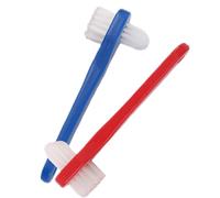 2 Pièces Brosse à Dents pour Prothèse Dentaire à Double Tête, PP | Deux Têtes Inclinées, Poils Souples de Dureté Moyenne, Manche Court Antidérapant, pour Nettoyage Après Repas et Voyage